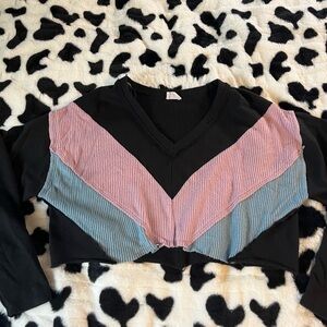 Le Lis Black and Pink Asymmetrical Crop Hoodie
